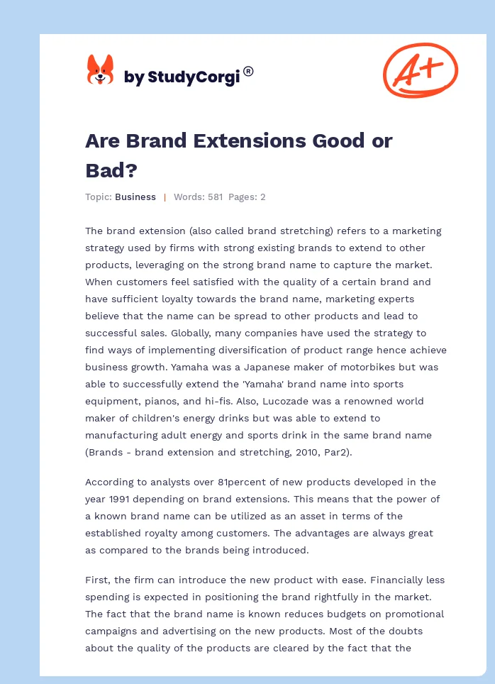 Are Brand Extensions Good or Bad?. Page 1