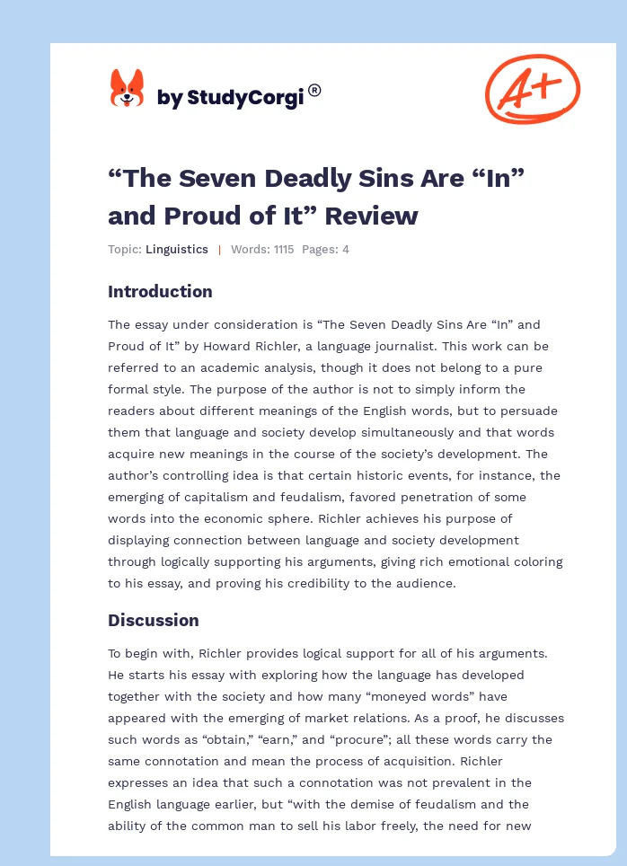 “The Seven Deadly Sins Are “In” and Proud of It” Review. Page 1