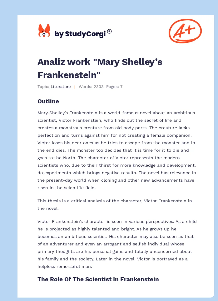 Analiz work "Mary Shelley’s Frankenstein". Page 1
