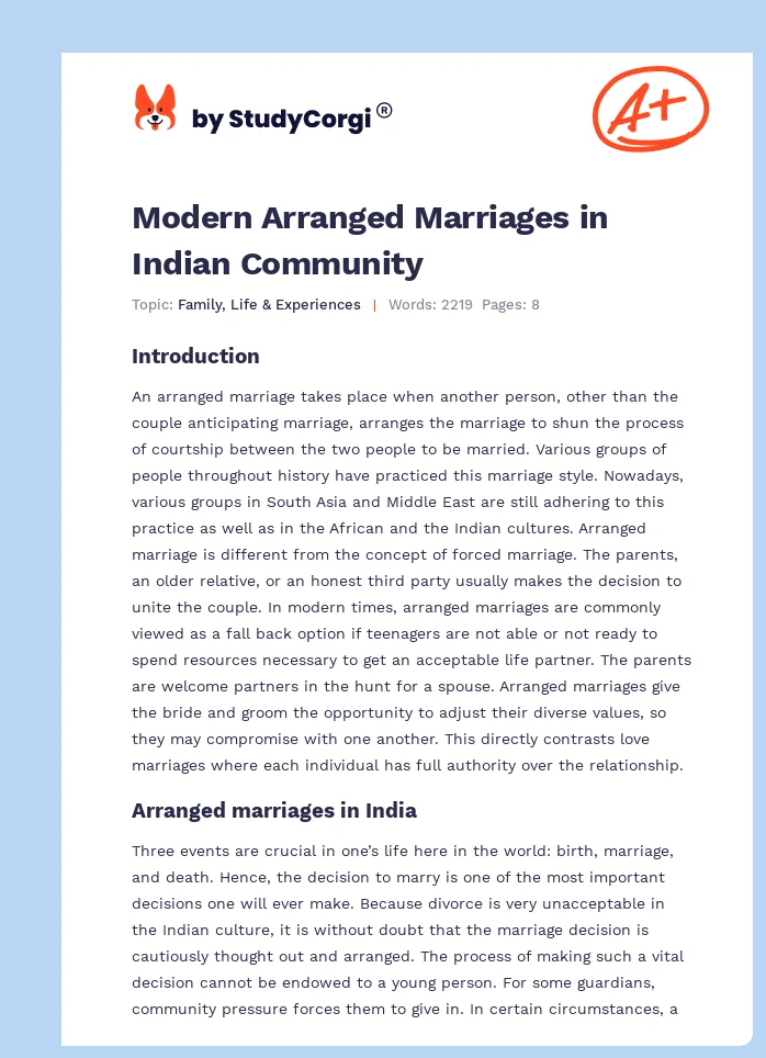 Modern Arranged Marriages in Indian Community. Page 1