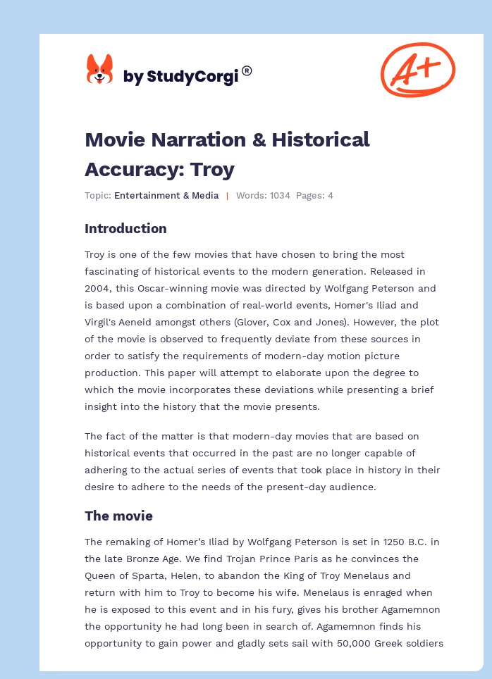 Movie Narration & Historical Accuracy: Troy. Page 1