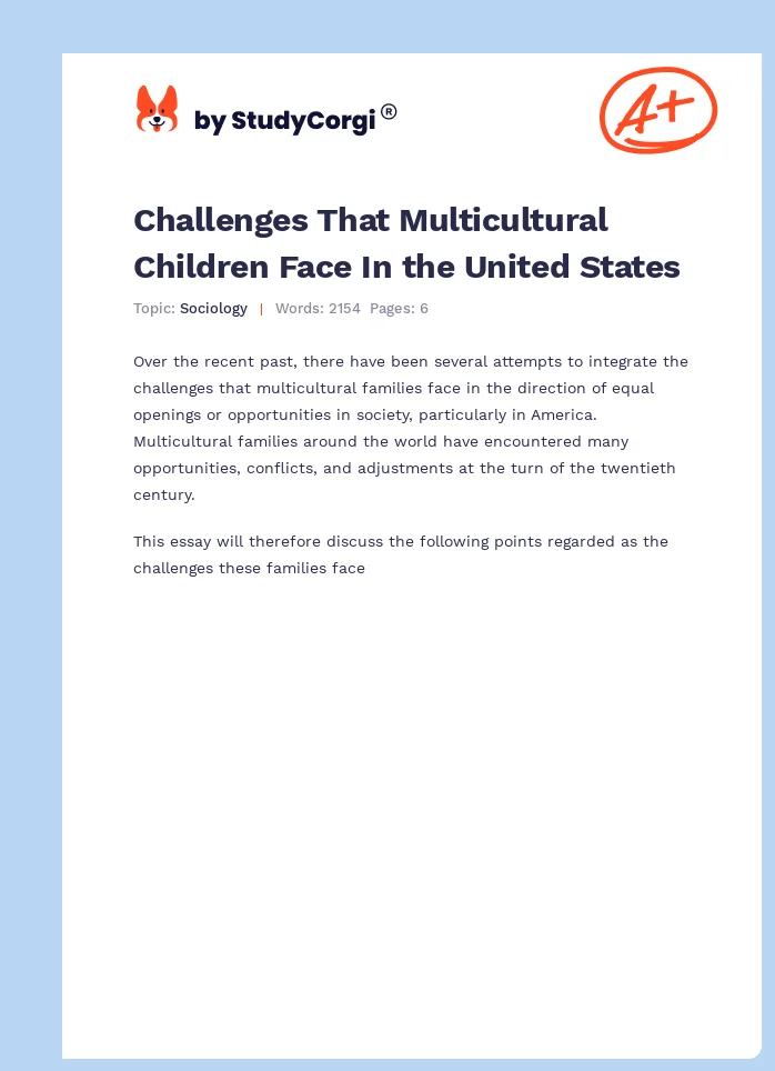 Challenges That Multicultural Children Face In the United States. Page 1