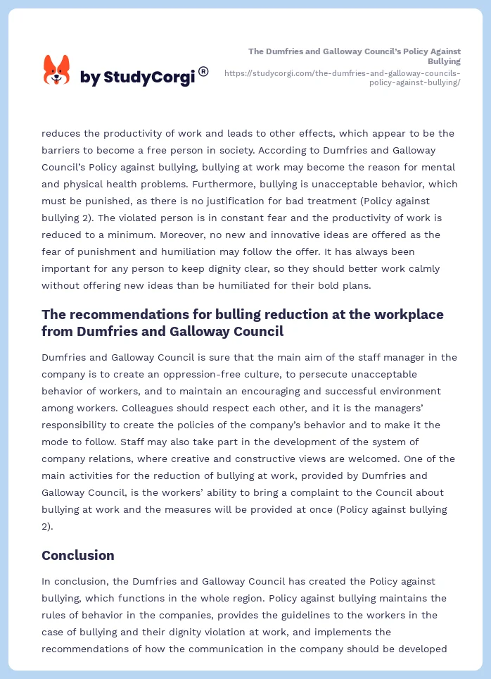 The Dumfries and Galloway Council’s Policy Against Bullying. Page 2