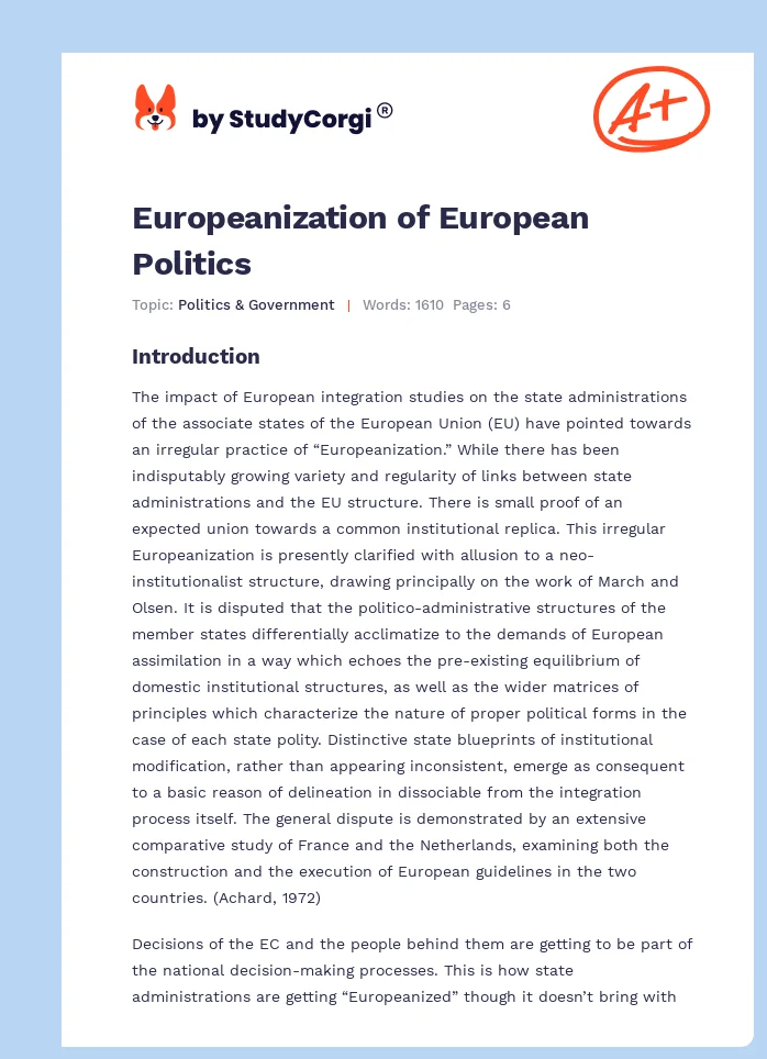 Europeanization of European Politics. Page 1