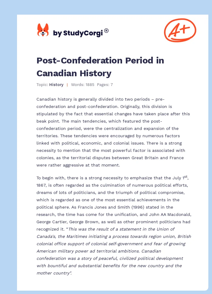 Post-Confederation Period in Canadian History. Page 1