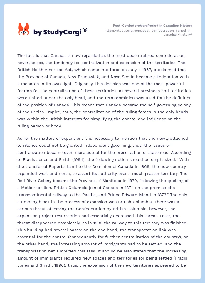 Post-Confederation Period in Canadian History. Page 2