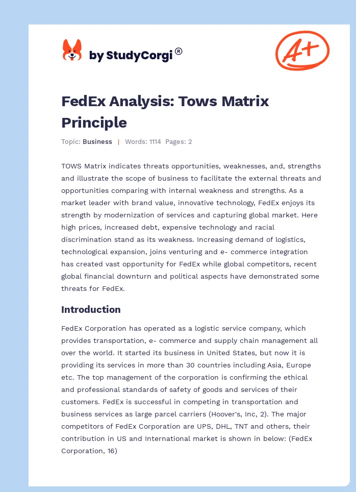 FedEx Analysis: Tows Matrix Principle. Page 1