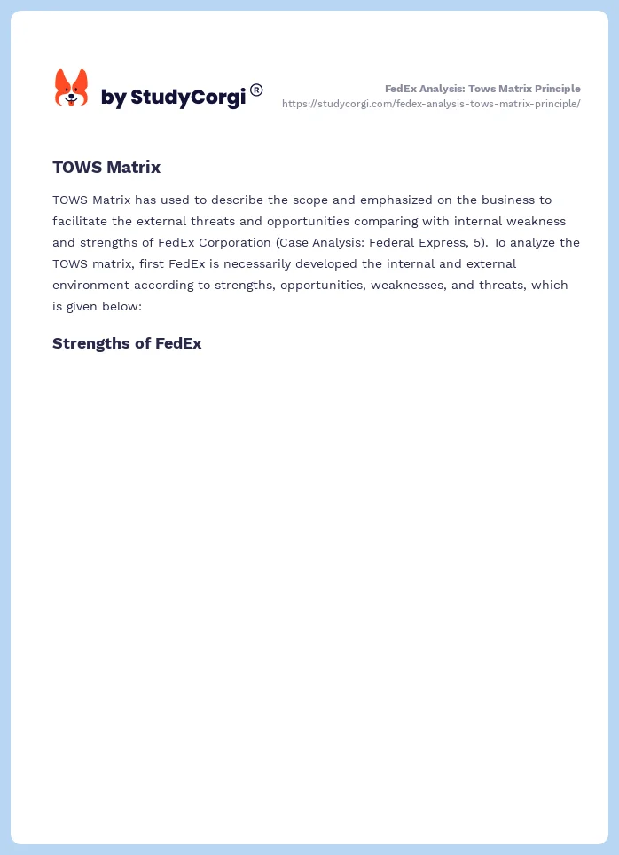 FedEx Analysis: Tows Matrix Principle. Page 2