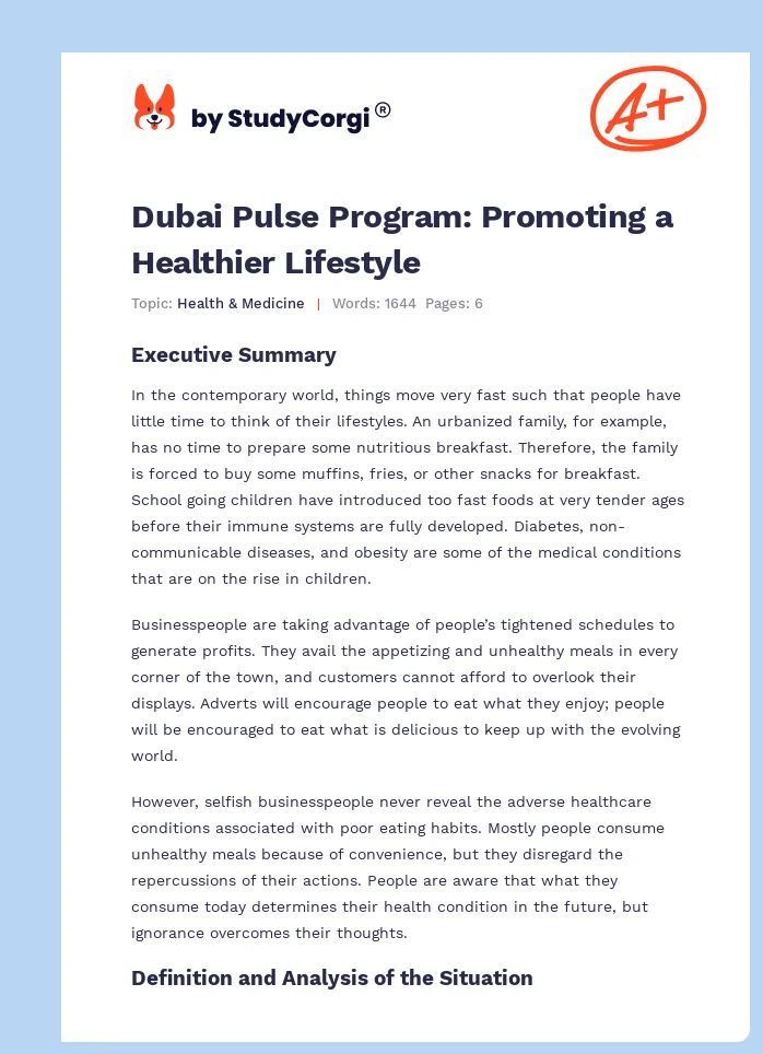 Dubai Pulse Program: Promoting a Healthier Lifestyle. Page 1