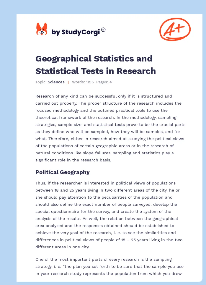 Geographical Statistics and Statistical Tests in Research. Page 1