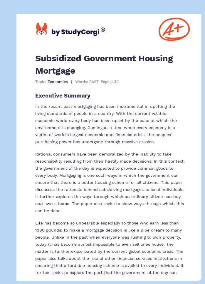 Subsidized Government Housing Mortgage. Page 1