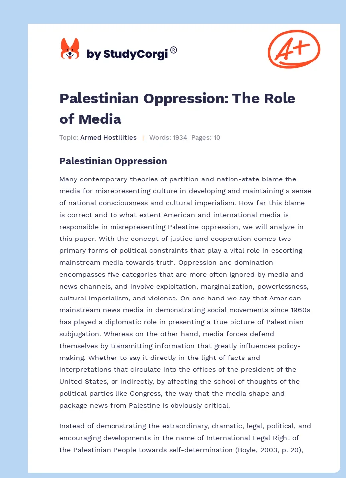 Palestinian Oppression: The Role of Media. Page 1