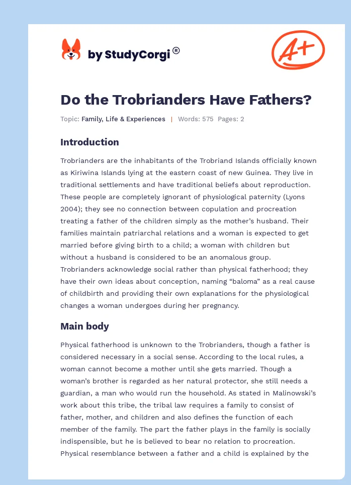 Do the Trobrianders Have Fathers?. Page 1