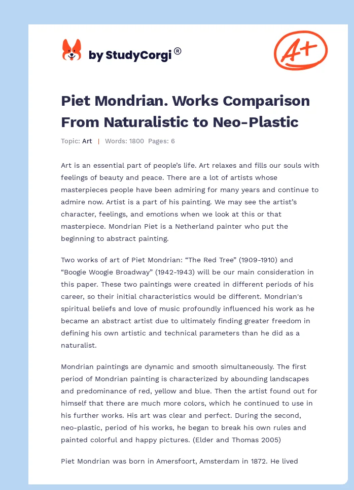 Piet Mondrian. Works Comparison From Naturalistic to Neo-Plastic. Page 1