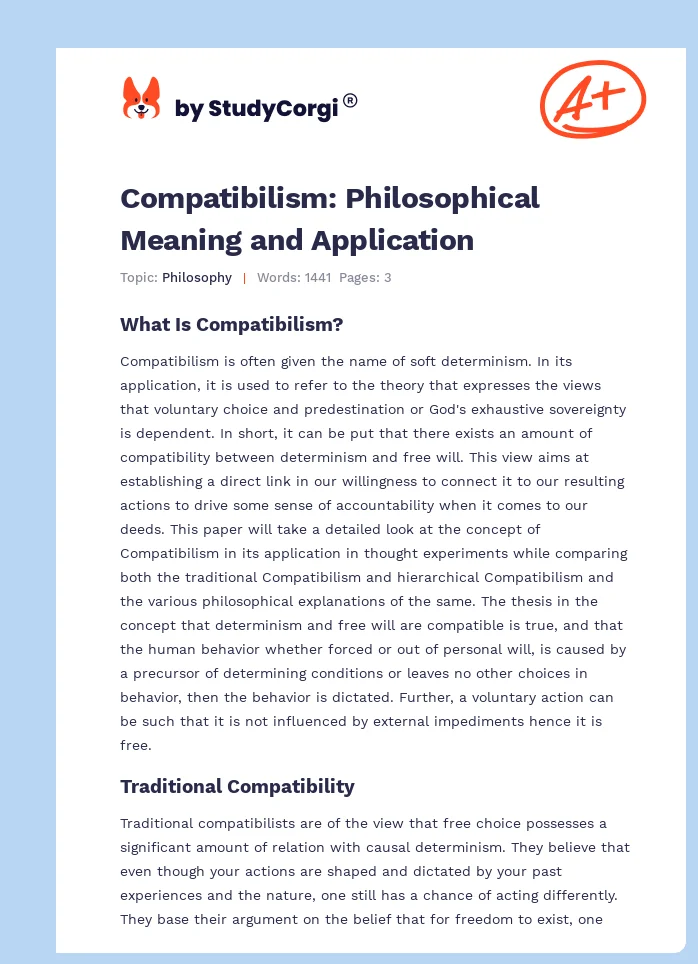 Compatibilism: Philosophical Meaning and Application. Page 1