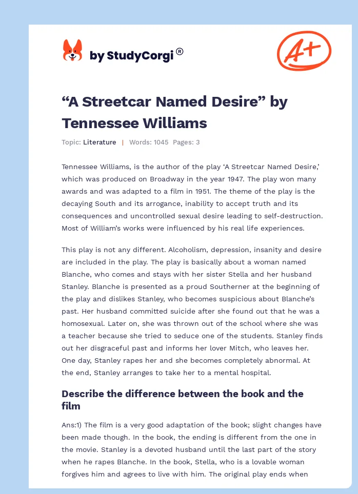 “A Streetcar Named Desire” by Tennessee Williams. Page 1