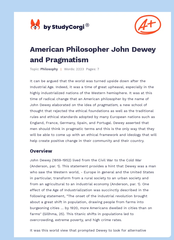 American Philosopher John Dewey and Pragmatism. Page 1