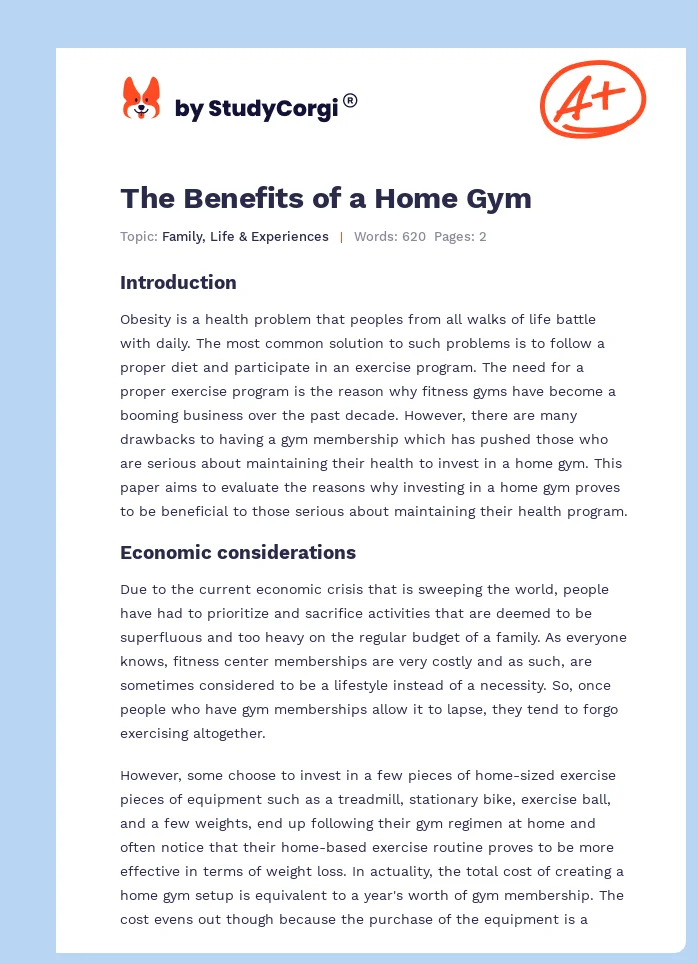 The Benefits of a Home Gym. Page 1