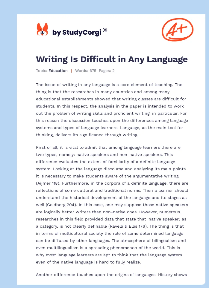 Writing Is Difficult in Any Language. Page 1