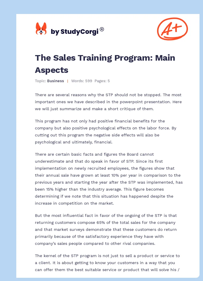 The Sales Training Program: Main Aspects. Page 1