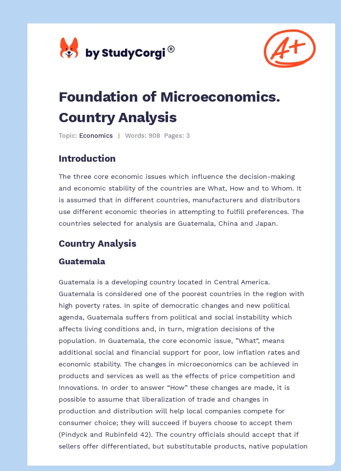 Foundation of Microeconomics. Country Analysis. Page 1