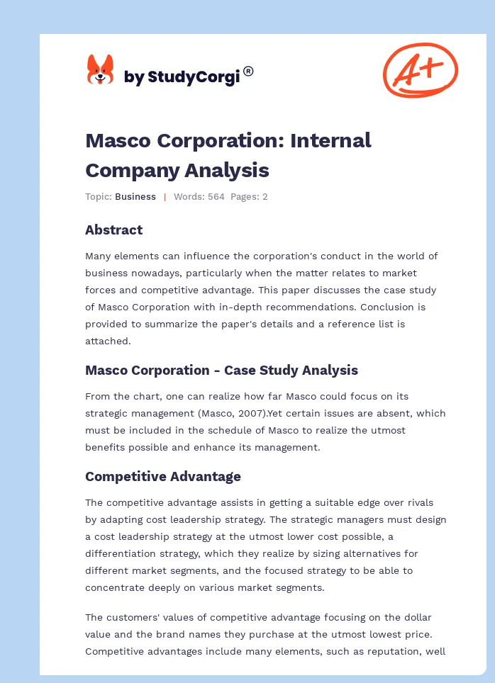 Masco Corporation: Internal Company Analysis. Page 1