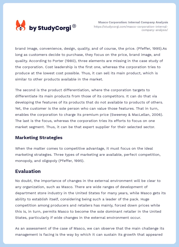 Masco Corporation: Internal Company Analysis. Page 2