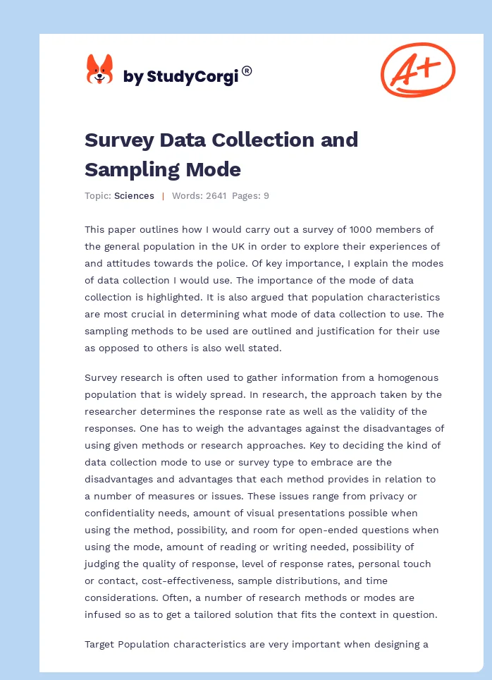 Survey Data Collection and Sampling Mode. Page 1