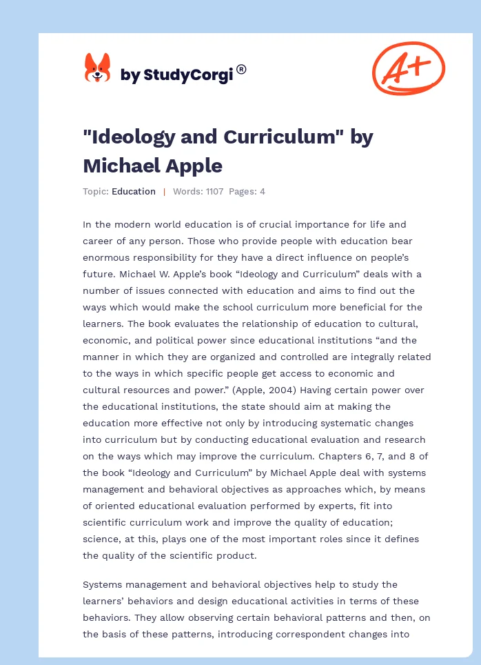 "Ideology and Curriculum" by Michael Apple. Page 1