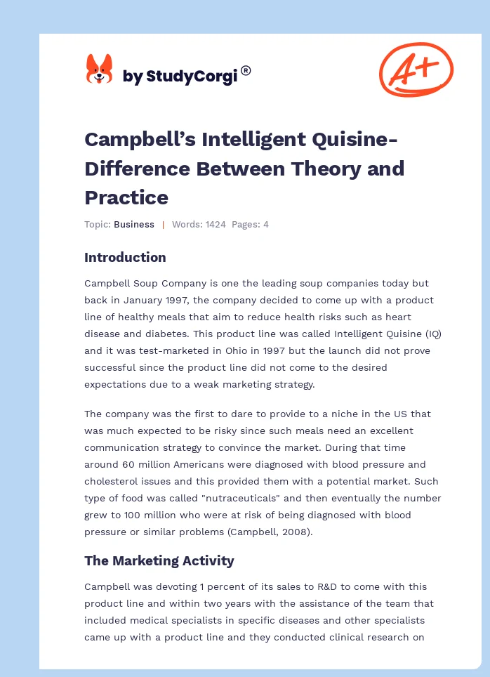 Campbell’s Intelligent Quisine- Difference Between Theory and Practice. Page 1