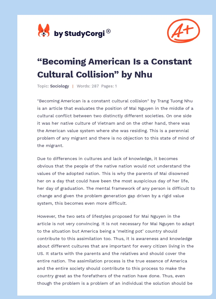 “Becoming American Is a Constant Cultural Collision” by Nhu. Page 1