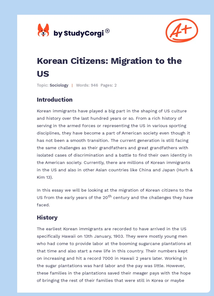 Korean Citizens: Migration to the US. Page 1