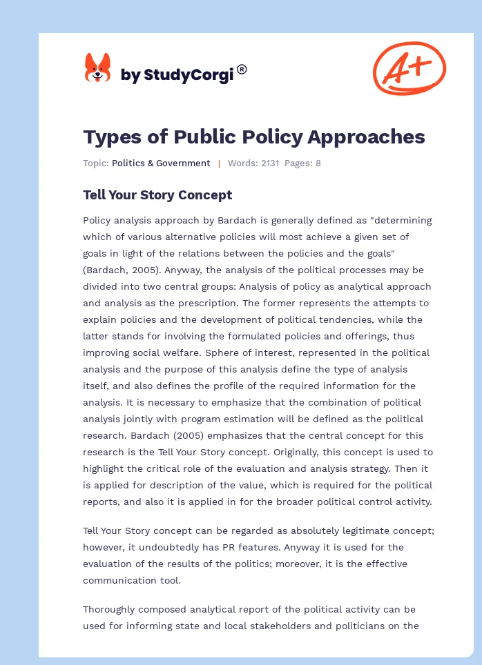 Types of Public Policy Approaches. Page 1