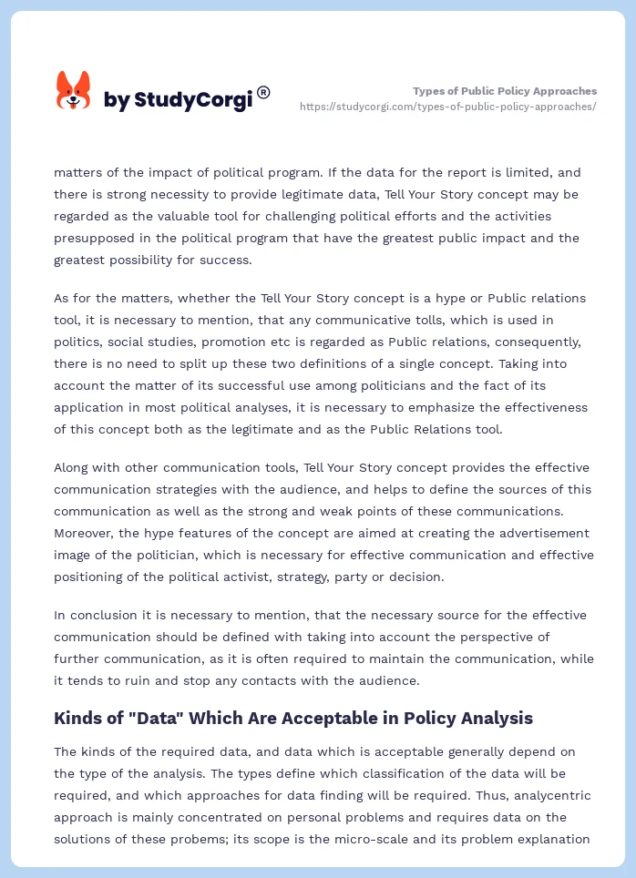 Types of Public Policy Approaches. Page 2
