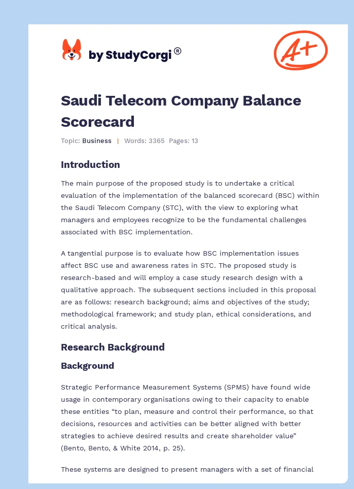 Saudi Telecom Company Balance Scorecard. Page 1