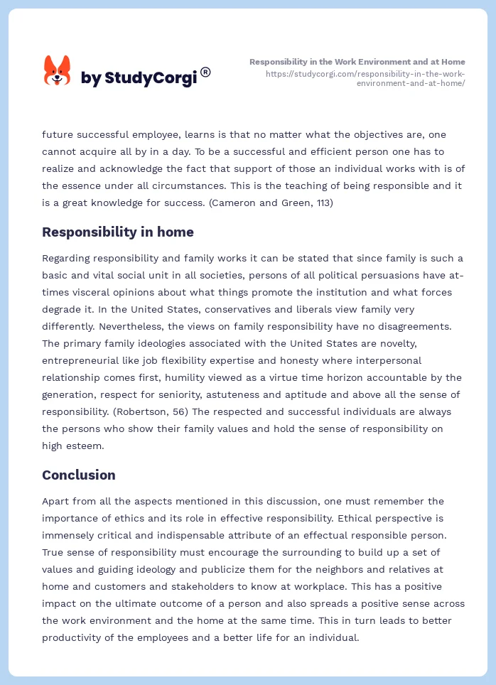 Responsibility in the Work Environment and at Home. Page 2