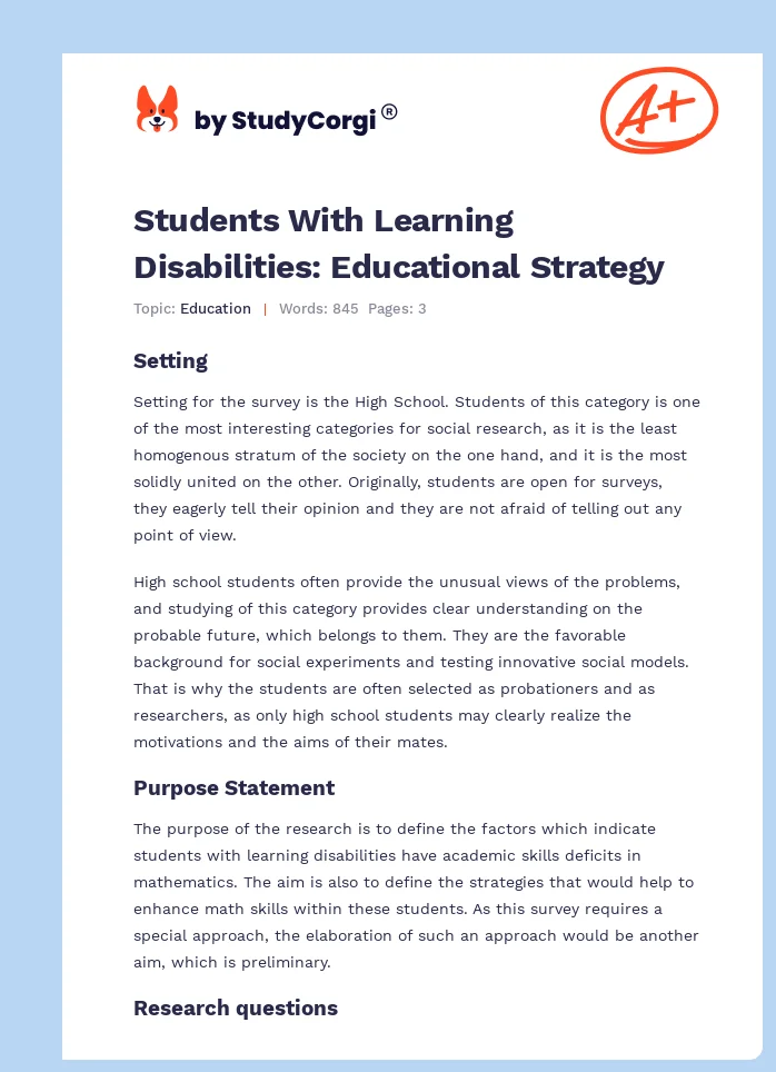 Students With Learning Disabilities: Educational Strategy. Page 1