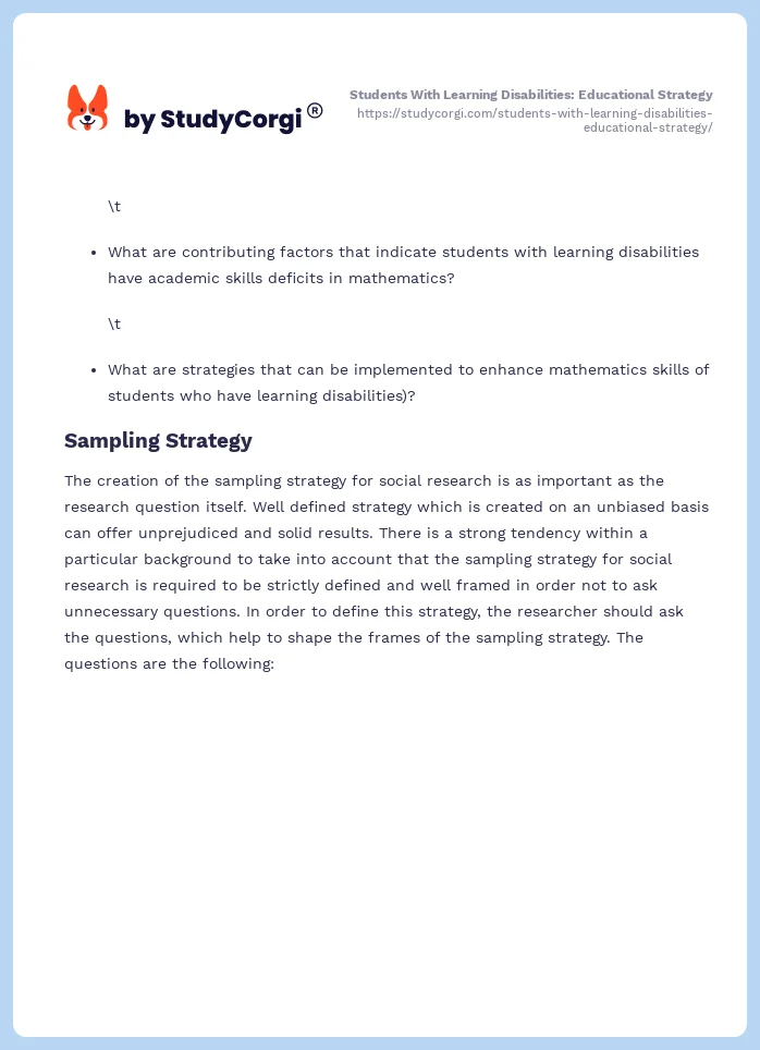 Students With Learning Disabilities: Educational Strategy. Page 2