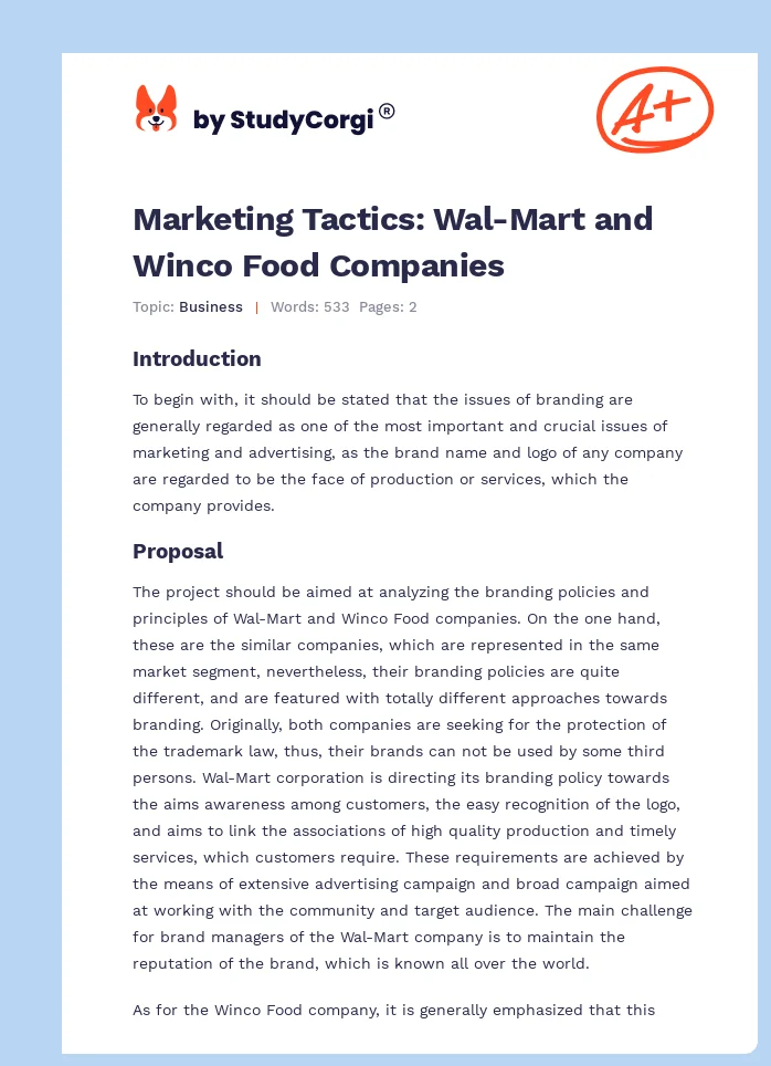 Marketing Tactics: Wal-Mart and Winco Food Companies. Page 1