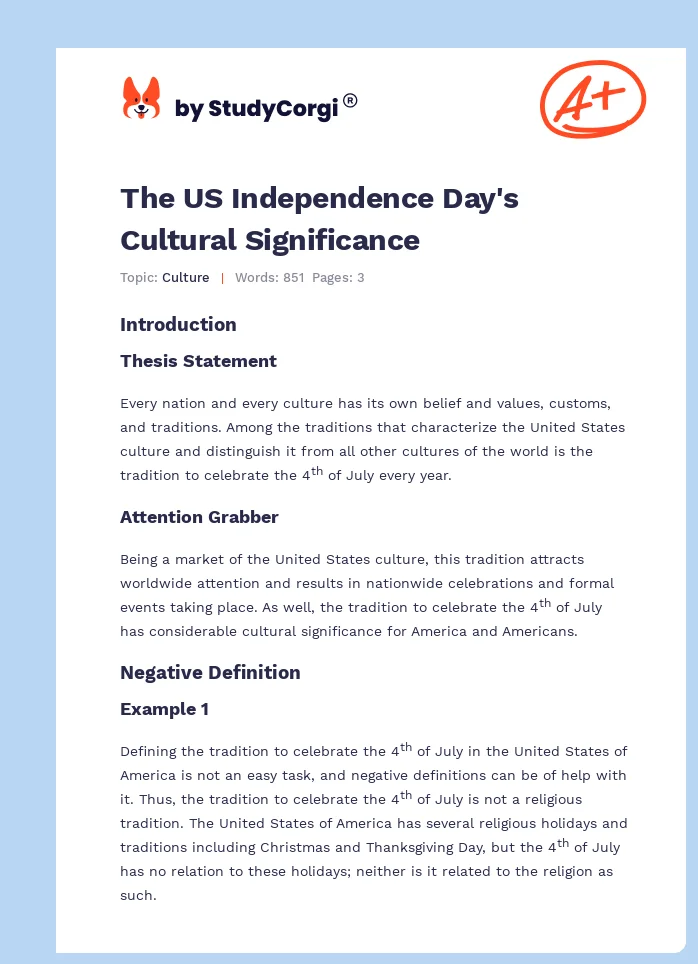 The US Independence Day's Cultural Significance. Page 1