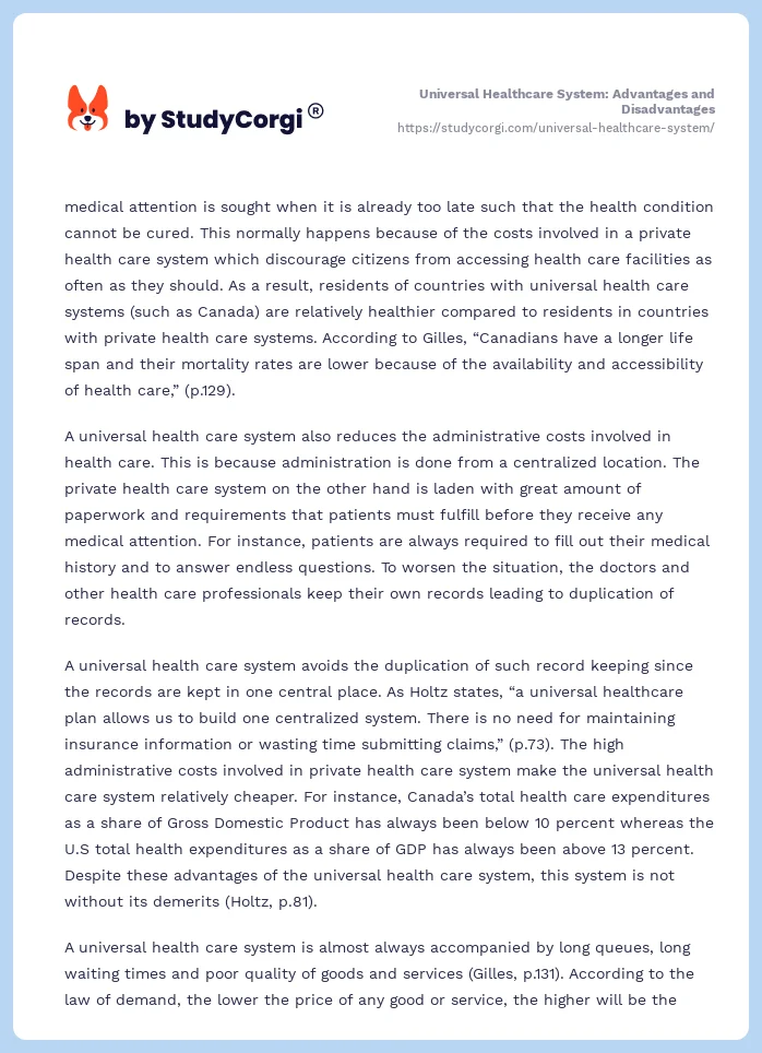 Universal Healthcare System: Advantages and Disadvantages. Page 2
