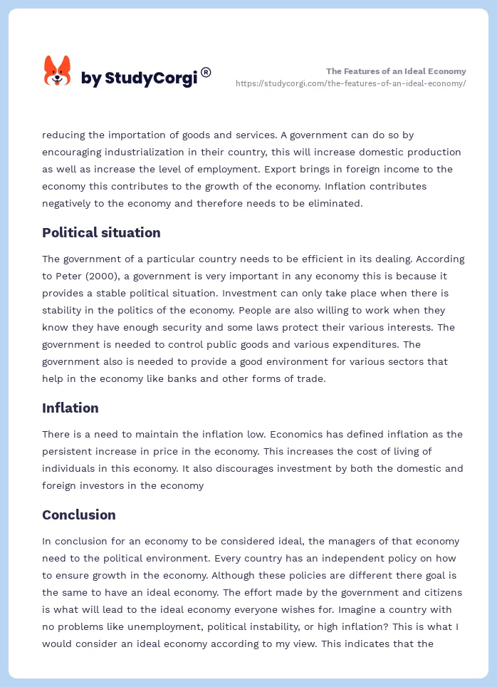 The Features of an Ideal Economy. Page 2