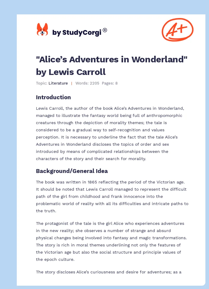 "Alice’s Adventures in Wonderland" by Lewis Carroll. Page 1