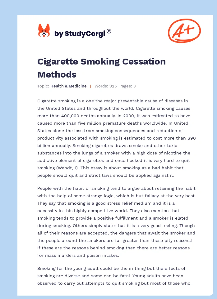 Cigarette Smoking Cessation Methods. Page 1