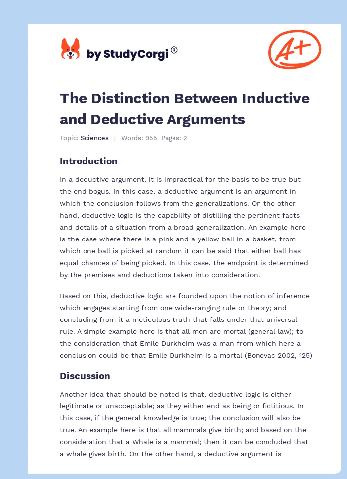The Distinction Between Inductive and Deductive Arguments. Page 1