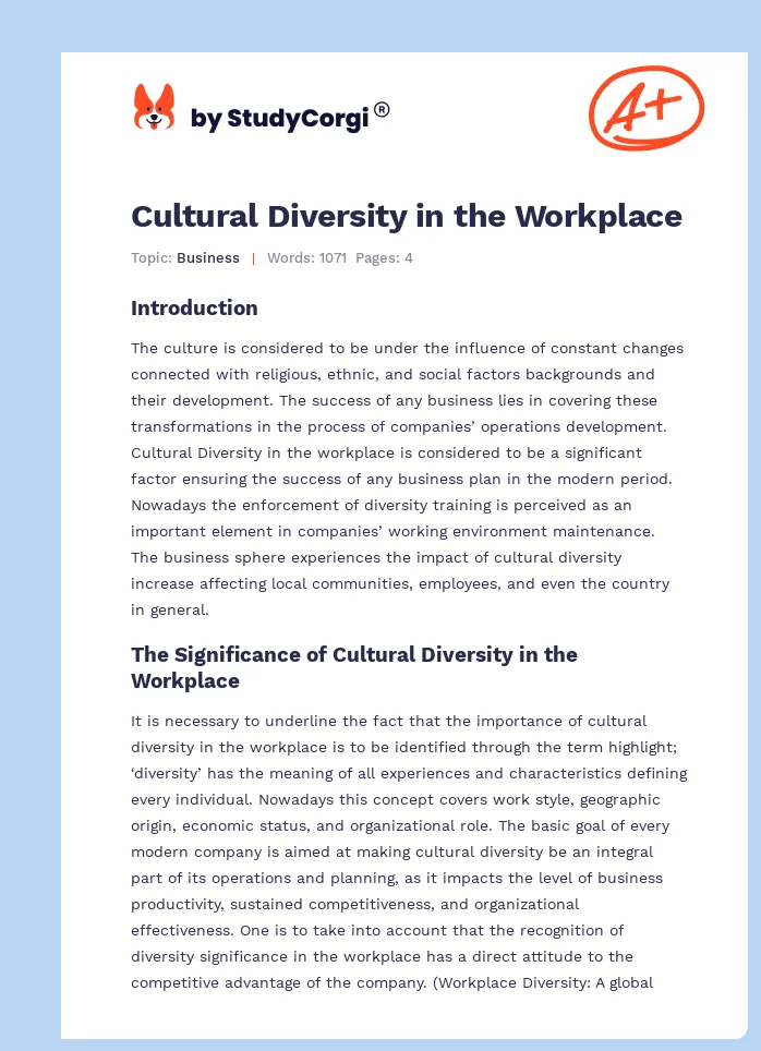 Cultural Diversity in the Workplace. Page 1