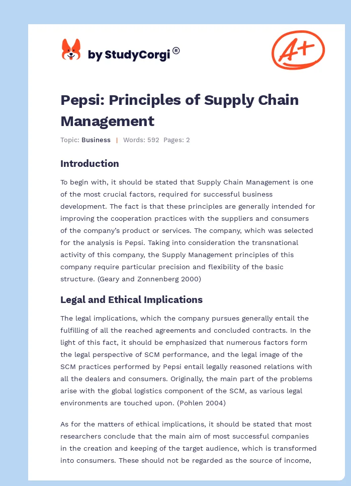 Pepsi: Principles of Supply Chain Management. Page 1