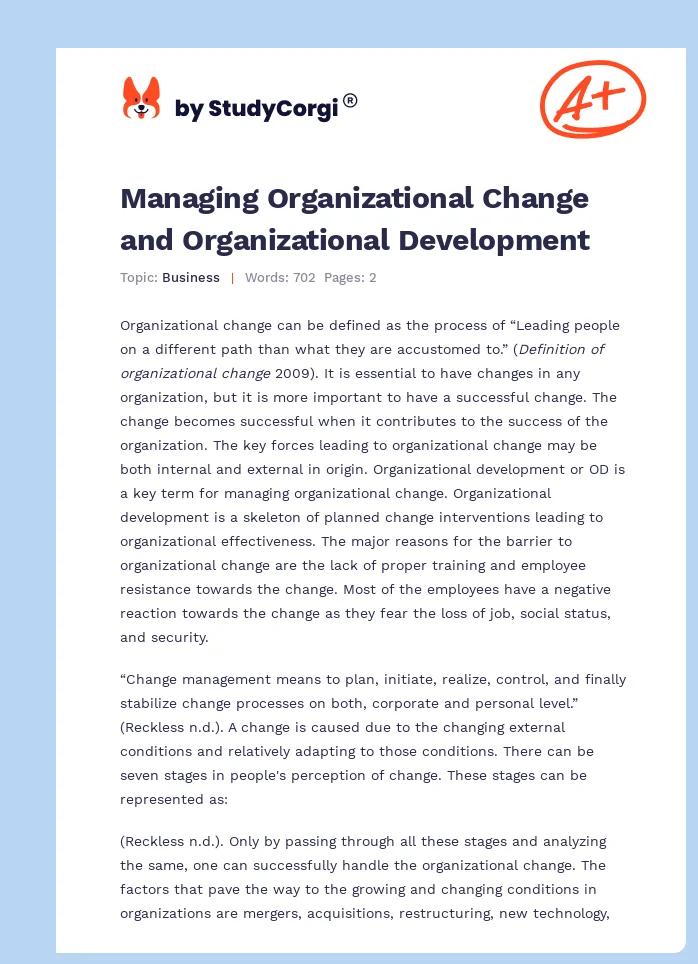 Managing Organizational Change and Organizational Development. Page 1