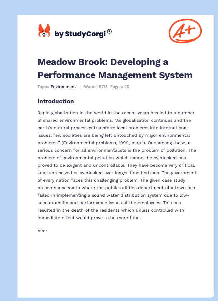 Meadow Brook: Developing a Performance Management System. Page 1