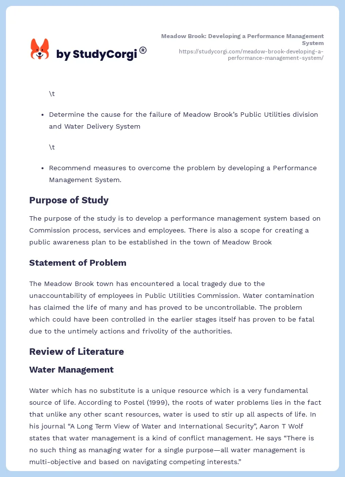 Meadow Brook: Developing a Performance Management System. Page 2